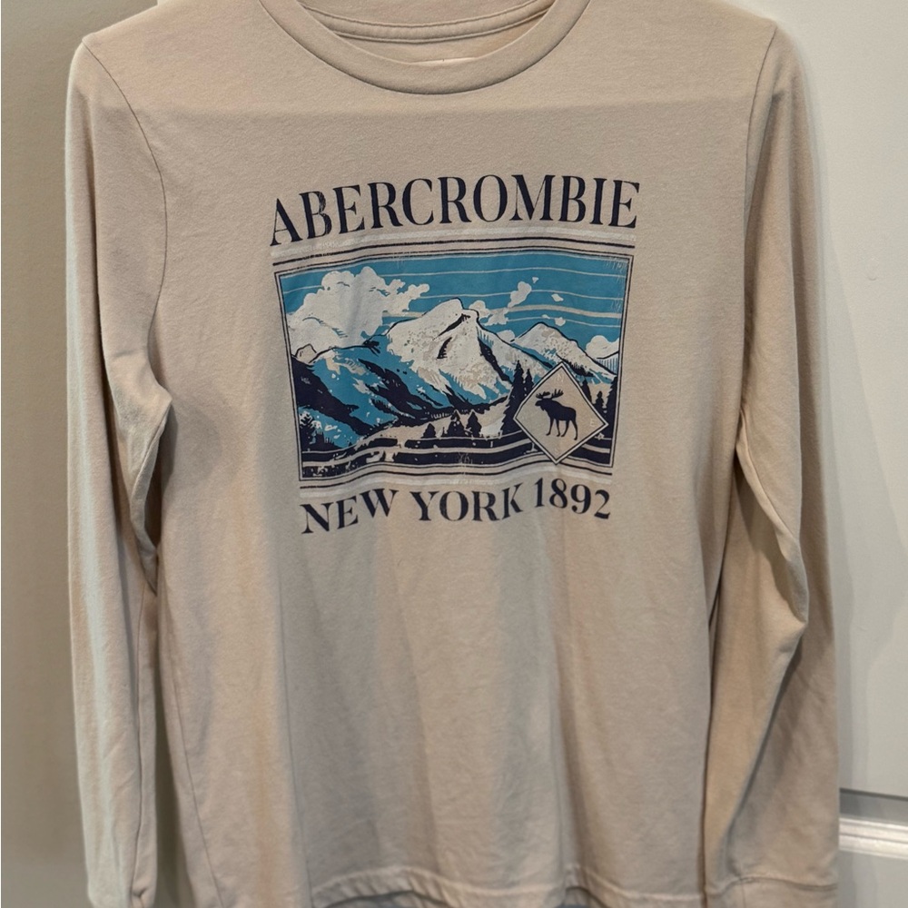 ABERCROMBIE KIDS BRAND, Beige Graphic Long Sleeve Shirt, Boy’s Sz 15/16 Clothing - Picture 9 of 9